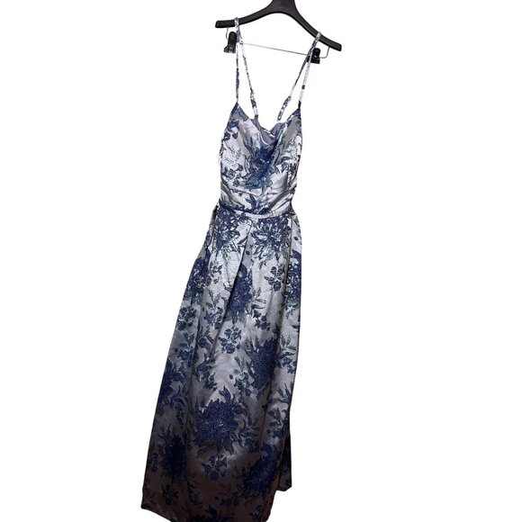 Morgan & Co SZ 18W Long Floral Brocade Ball Gown W/Spaghetti Straps - Picture 2 of 4